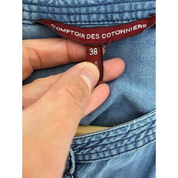 Comptoir Des Cotonniers Women's M Blue Lyocell Pearl Snap Front Shirt - Picture 8 of 9